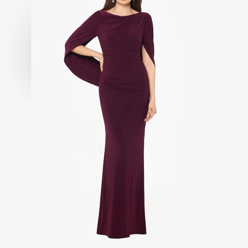 Betsy & Adam Elegant Long Dress in Rich Burgundy - Picture 3 of 5